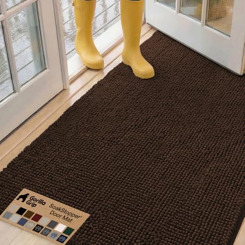 GORILLA GRIP SoakSTOPPER Dog Door Mat, Machine Wash and Dry, 60x36 Brown by GorillaGrip
