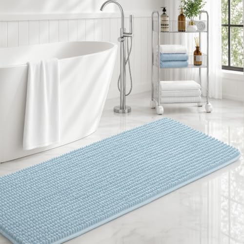Ophanie Blue Bathroom Rugs 48x17, Soft Chenille Bath Mat, Non Slip Absorbent by Ophanie