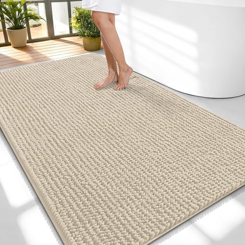 OLANLY Thick Chenille Large Bathroom Rugs 59x35, Absorbent Bath Mat by OLANLY