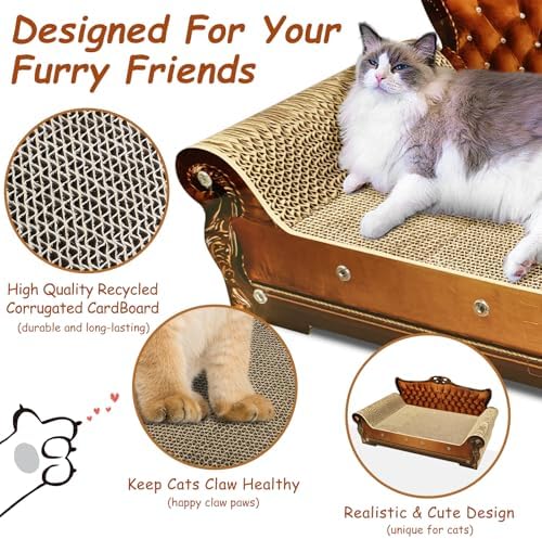 Luxury Cardboard Cat Scratcher Sofa Bed, Couch Shaped Scratching Board - Image 2