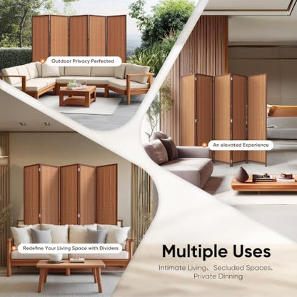 JOSTYLE 5 Panel Folding Privacy Screen 6ft Bamboo Freestanding Room Divider - Image 7