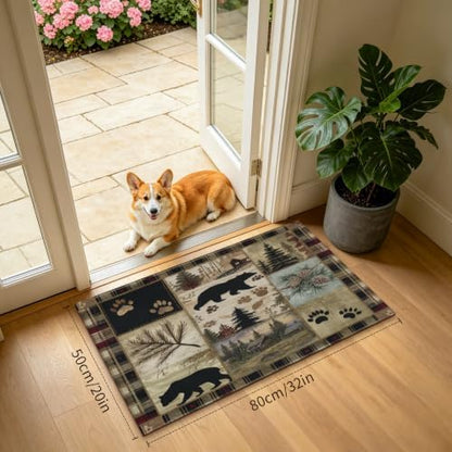 Giwawa Black Bear Bath Rug Forest Cabin Plush Entryway Carpet 20x32 Inch Soft - Image 3