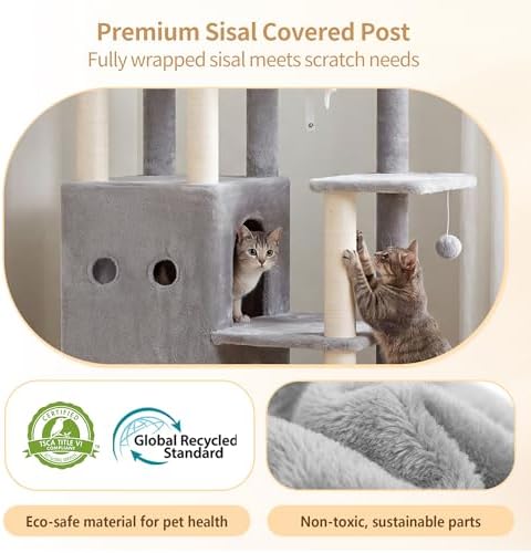 Heybly Cat Tree, 59.4" Secure Anti-Tip Cat Tower - Image 5