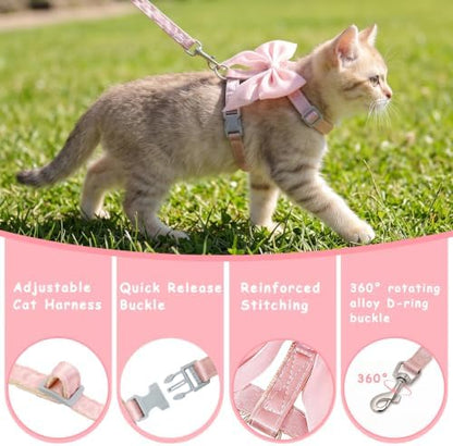 Tensho Pink Bow Cat Harness and Leash Set, Escape Proof - Image 5