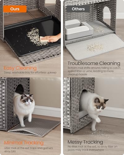 Feandrea Cat Litter Box Enclosure, Handwoven Rattan End Table, Extra Mat - Image 3