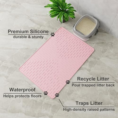 OHMO XL Cat Litter Mat, 37.5x25.2 Silicone Trapping Mat Pink - Image 2
