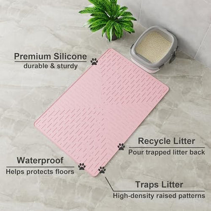 OHMO XL Cat Litter Mat, 37.5x25.2 Silicone Trapping Mat Pink - Image 2