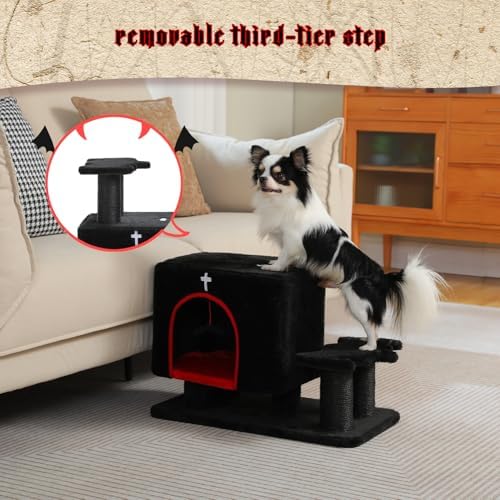 Gothic 3-in-1 Cat Stairs with Scratching Post & Condo, Pet Steps - Image 6