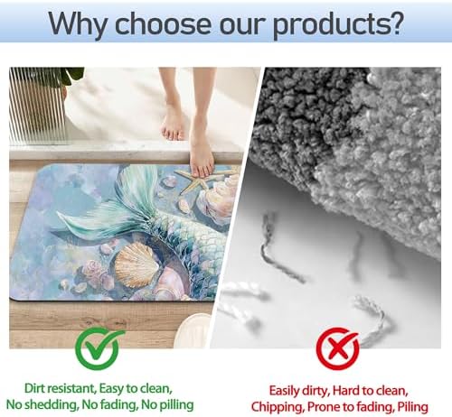 Bathroom Rug 29.5"x17", Mermaid Shell Bath Mat - Image 4
