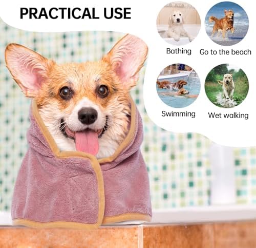Dog Bathrobe, Fast Drying Coat, Super Absorbent Bath Towel Pink M - Image 5