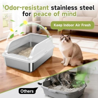 Stainless Steel Cat Litter Box, Large Odor-Free High-Sides - Image 3