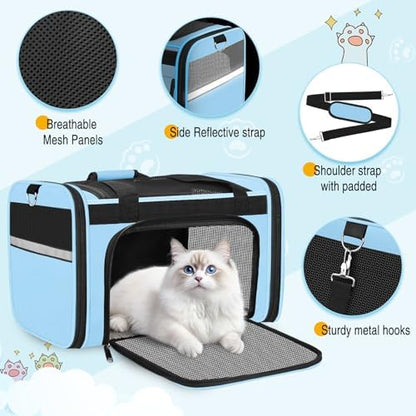 HUANLANG Large Cat Carrier Travel Soft Sided Pet Carrier Airline Approved - Image 2