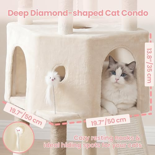 Cat Tree, 61 Inch Tall Cat Tower, Diamond-Shaped Cat Cave VCT001MJ - Image 2
