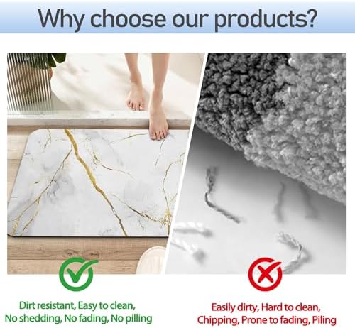 Platinum Marble Bathroom Rug 29.5"x17", Quick-Drying Super Absorbent Diatomite - Image 4