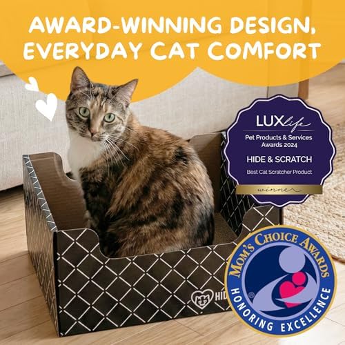 Hide & Scratch Cardboard Cat Scratcher Box & Bed Dark Grey Diamond Pad - Image 2