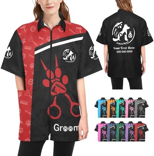 Custom Pet Grooming Smock, Personalized Dog Groomer Jacket by Cowcute