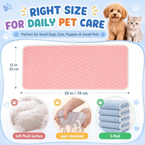 Dog Drying Towel, 5 Pack Microfiber Pet Towels, Quick Dry - Image 2