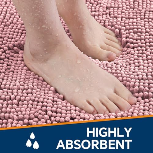 Chenille Bathroom Runner Rug 24"x60" Blush, Plush Bath Mat - Image 4