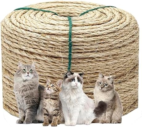 1/6 Inch Natural Sisal Rope, for Cat Scratching Post, DIY Hemp Twine, by Juomid