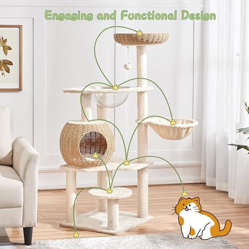 Yaheetech 54in Rattan Cat Tree Tower - Image 3