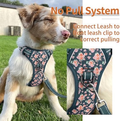 HEELE Dog Harness, Reflective, No Pull No Choke, Flower Blackish Green - Image 5
