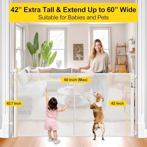 Reinforced 42" Extra Tall Retractable Baby Gates, Extends up to 60" Wide - Image 4