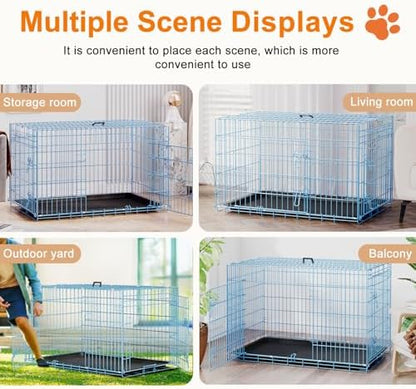 FDW | 42" Foldable Metal Dog Crate | Blue | Cage - Image 5