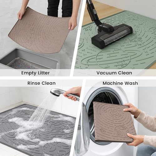 OHMO Large Cat Litter Mat 31.5x23.6" High Raised Edge Silicone, Sage Green - Image 5