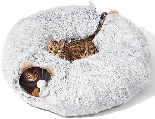 Cat Tunnel with Cat Bed for Indoor Cats, Under Christmas Tree Soft Plush by ZVBEK