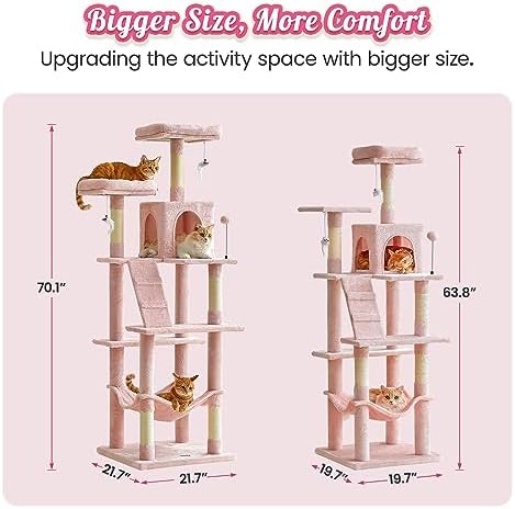 MWPO 70.1-Inch Pink Large Cat Tree, Plush Cat Condo - Image 3