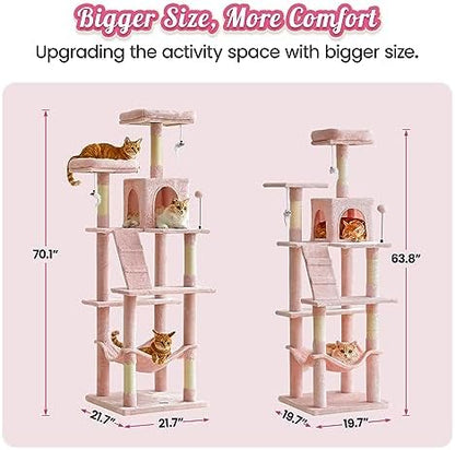 MWPO 70.1-Inch Pink Large Cat Tree, Plush Cat Condo - Image 3