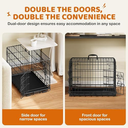 Yaheetech 24inch Double Door Dog Crate w/Divider, Collapsible Metal Kennel - Image 3