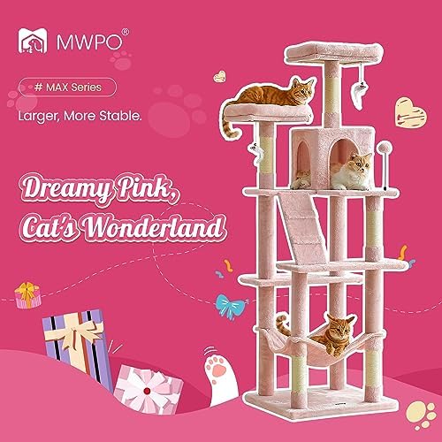 MWPO 70.1-Inch Pink Large Cat Tree, Plush Cat Condo - Image 2