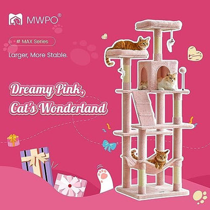MWPO 70.1-Inch Pink Large Cat Tree, Plush Cat Condo - Image 2