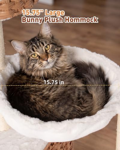 34" Modern Cat Tree with Large Hammock, Extra-Long Scratching Post - Image 2