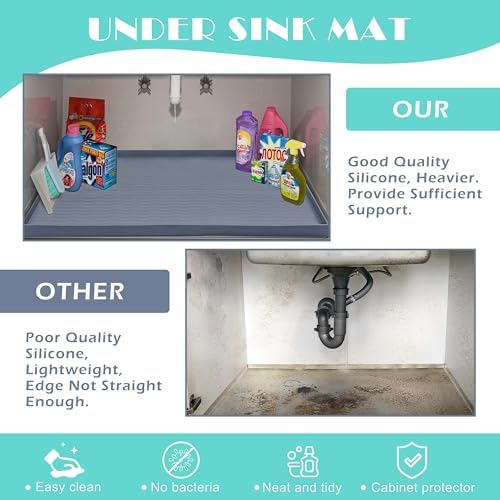 URMONA Waterproof Silicone Under Sink Mat, 31 x 19 in, Flexible Shelf Liner - Image 5