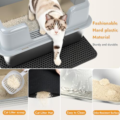 Vivifying Stainless Steel Cat Litter Box, Large Semi-Enclosed Litter Box - Image 3