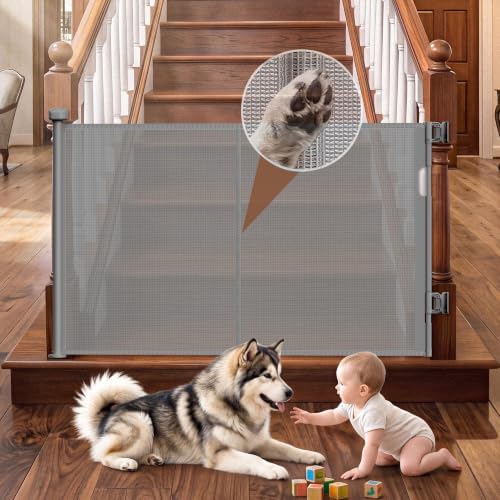 GRENFU Reinforced 50" Wide Retractable Dog Gate Prevent Crawling Under/Gray by BabyPetProofingProducts