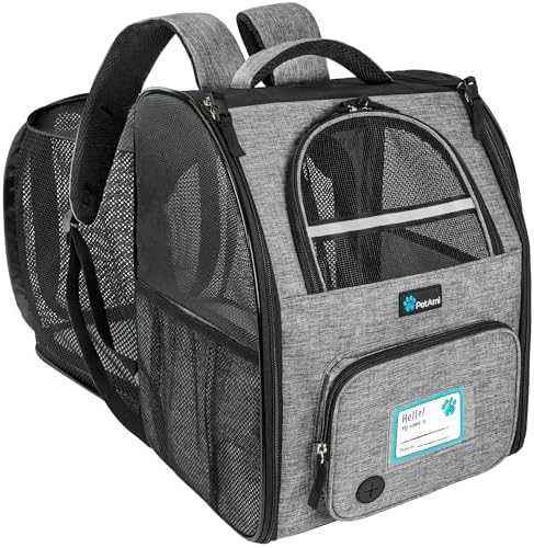 PetAmi Expandable Dog Cat Backpack Carrier, Airline Approved, Light Gray by PetAmi