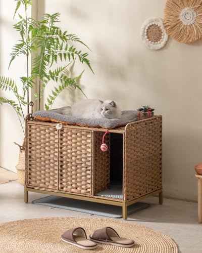 SETVSON Litter Box Enclosure Furniture, Divider & Mat, PE Rattan - Image 6