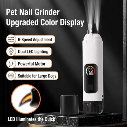 Quiet Electric Pet Nail Grinder, Dual LED Light and Color Display, 6 Speed - Image 2