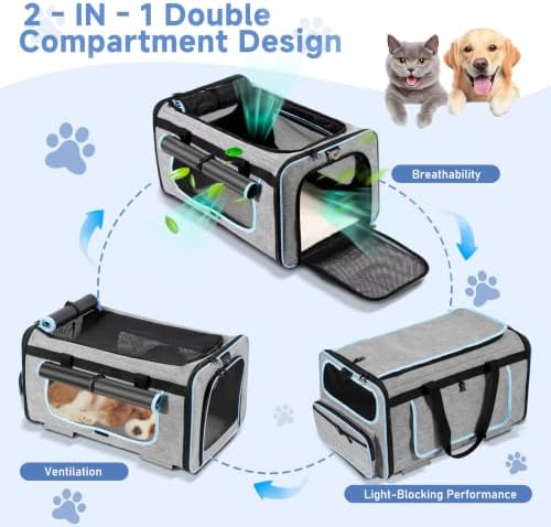 Large Pet Carrier with Detachable Wheels, 2 IN1 Foldable Soft-Sided Carriers- - Image 2