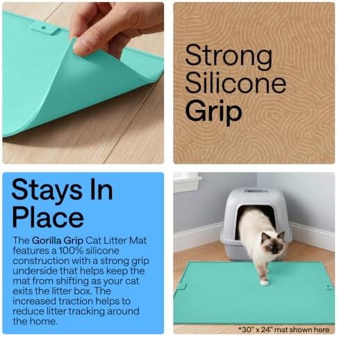 GORILLA GRIP Cat Litter Box Mat, Easy Clean Silicone Mats, 35x23 Turquoise - Image 3
