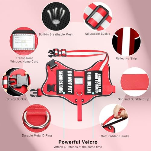 Service Dog Vest Harness and Leash Set+10 Patches, No Pull&Adjustable - Image 5