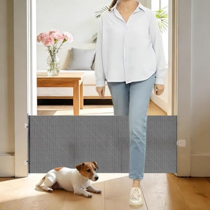 15 Inch Retractable Step‑Over Dog Gate, Adhesive Mount Pet Barrier by Unknown