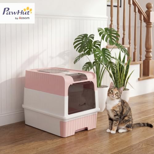 PawHut Cat Litter Box with Lid, Pull-Out Drawer Tray - Image 2