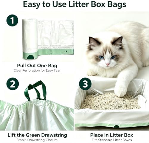 Cat Litter Box Liners, 40 Pack 25.2 x 15.75 Inch Drawstring Disposable Pet - Image 5