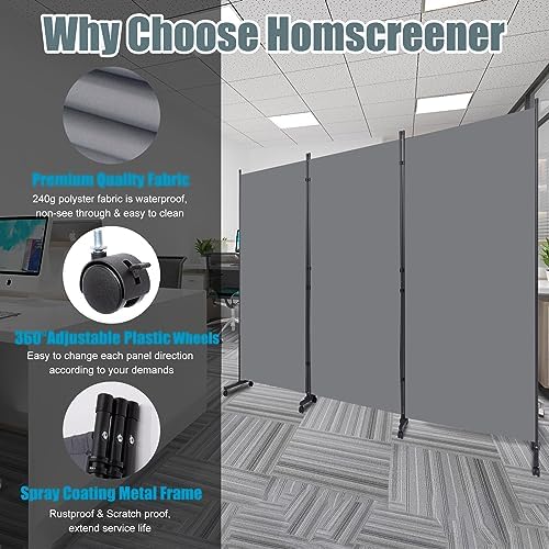 Room Divider 102'' Wide Folding Privacy Screen, 3 Panel Wall Divider w/Wheel - Image 2