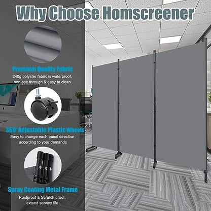 Room Divider 102'' Wide Folding Privacy Screen, 3 Panel Wall Divider w/Wheel - Image 2