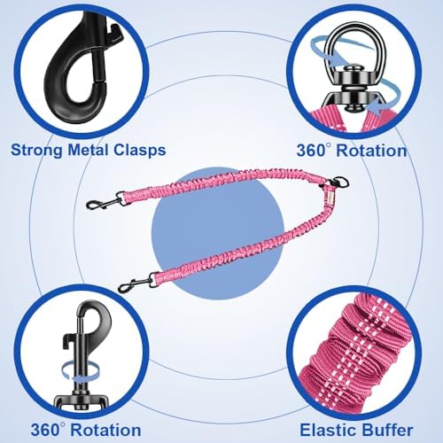 MingXpets Double Dog Leash, 360° Swivel Tangle Free Bungee Walking Training - Image 2